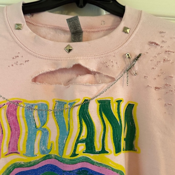 NIRVANA Pink Distressed Sweatshirt with Graphic - Picture 2 of 4